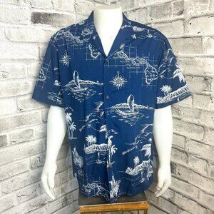 Vintage Royal Creations Hawaiian Islands Map Print Casual Shirt